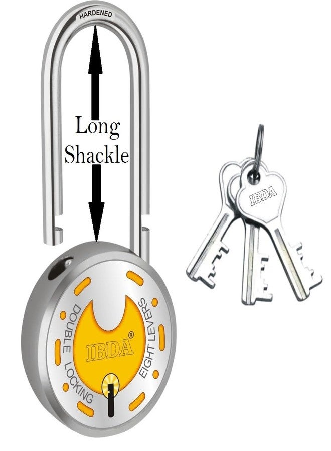 IBDA Long Shackle 65mm keyed Lock | Lock and Key | Double Locking | 7 Lever Technology | Rivetless Steel Body | for Home,gate,Grill,Door,kadi,Channel,Chain,Shop,Warehouse,Meter Box (Pack of 1) - Image 2